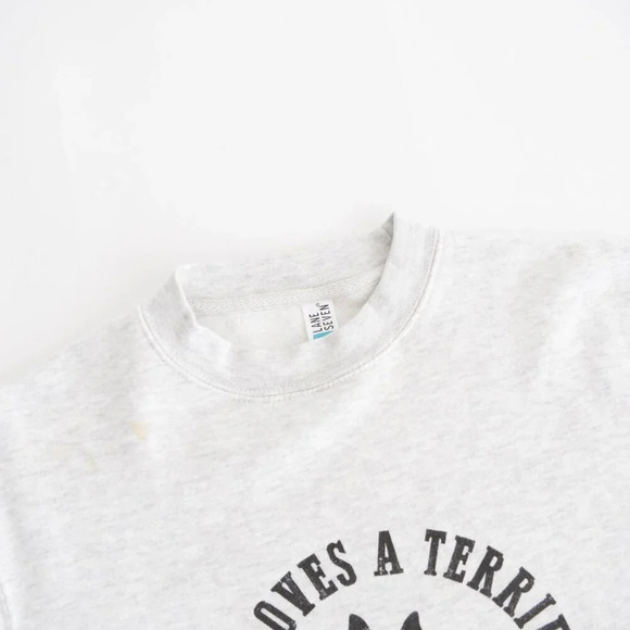 Lane 7 God Loves Terriers Gray Crew Neck Cotton Sweater Size Medium - Picture 12 of 15